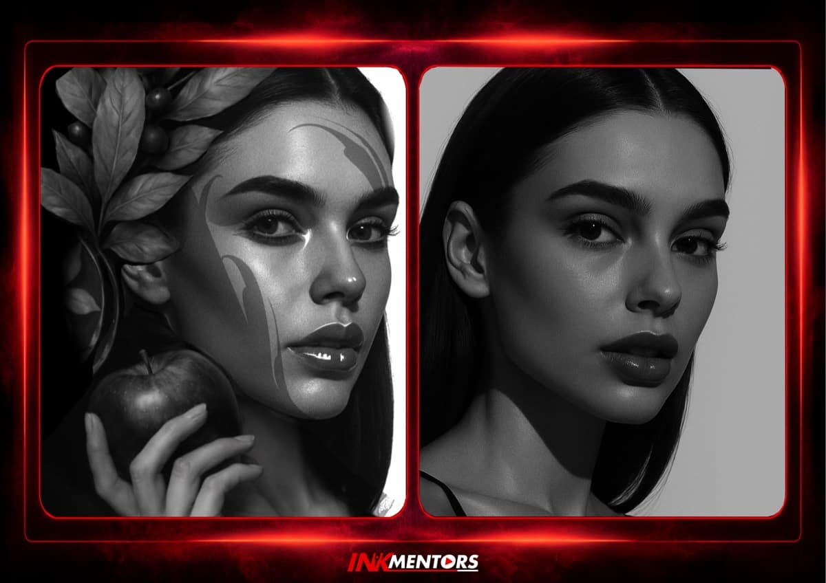 A frame from the design class: the raw reference next to the reworked design